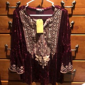 Velvet and embroidered tunic